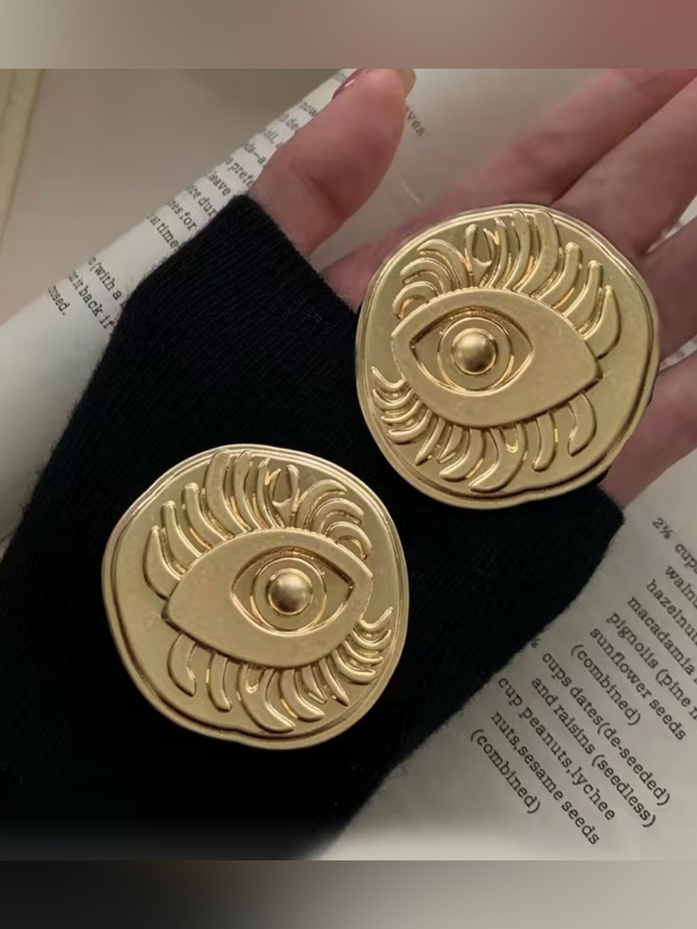 Schiaparelli Inspired Gold Eye Motif Statement Earrings